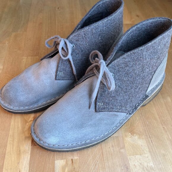 Clarks Shoes - SIZE 10 Clarks Original Womens Gray Wool Felt Leather Desert Boots Crepe Soles